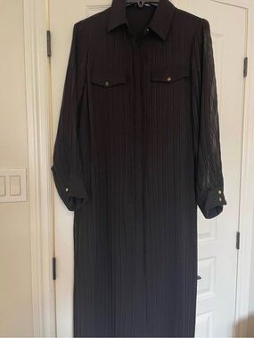 Zara Black Long-Sleeve Pleated Shirt Dress